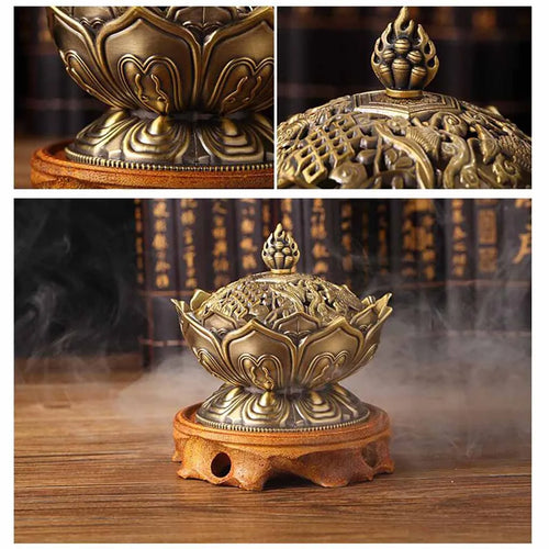 Brûleur d'Encens Lotus Doré — Décoration Bouddhiste Zen