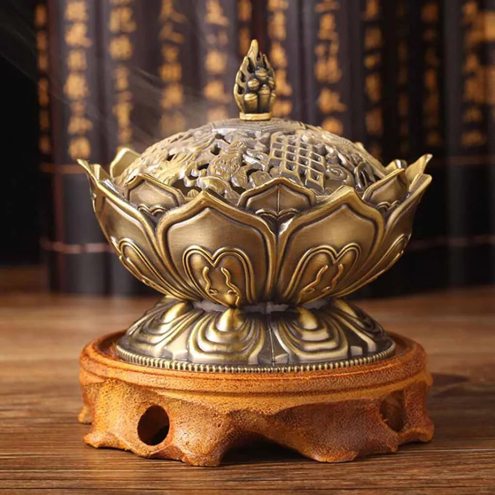 Brûleur d'Encens Lotus Doré — Décoration Bouddhiste Zen