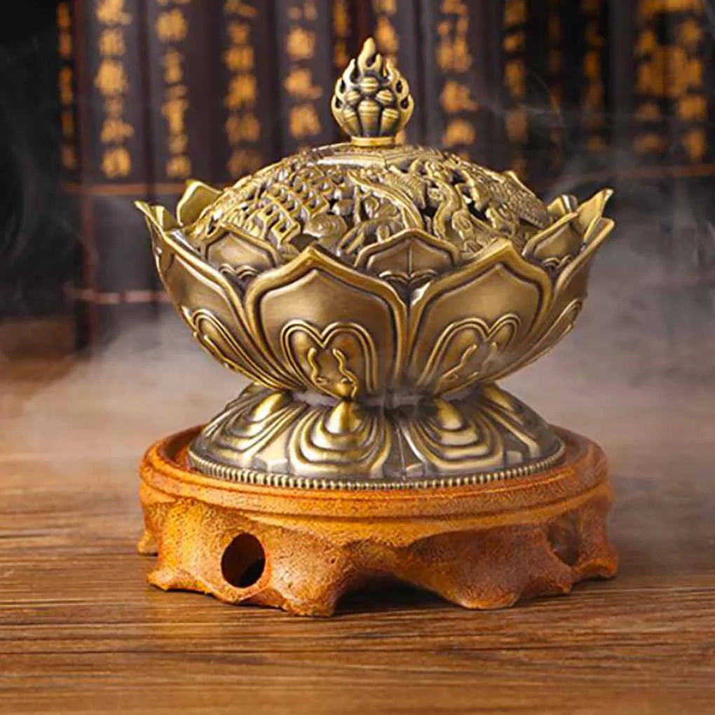 Brûleur d'Encens Lotus Doré — Décoration Bouddhiste Zen