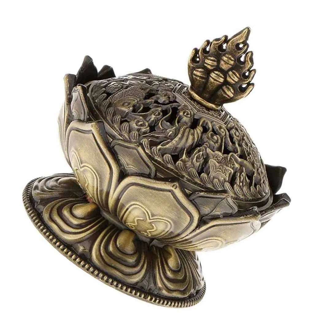 Brûleur d'Encens Lotus Doré — Décoration Bouddhiste Zen